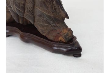 時代物　唐木台座　共箱付き　造形美に目を奪われる鑑賞石(中国古玩、漢詩、盆石、文人、唐物、置物、ディスプレイ、台座付き)(R-073365)