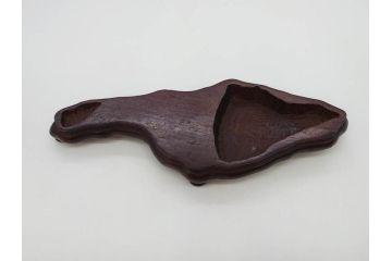 時代物　唐木台座　共箱付き　造形美に目を奪われる鑑賞石(中国古玩、漢詩、盆石、文人、唐物、置物、ディスプレイ、台座付き)(R-073365)