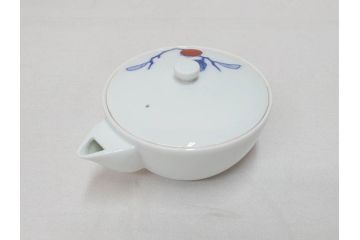 人間国宝　十二代　酒井田柿右衛門　染錦柿画　上質な和の空間を演出する茶器セット(急須、湯冷まし、湯呑み6客、湯のみ、茶道具、和食器、共箱付き)(R-073366)