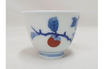 人間国宝　十二代　酒井田柿右衛門　染錦柿画　上質な和の空間を演出する茶器セット(急須、湯冷まし、湯呑み6客、湯のみ、茶道具、和食器、共箱付き)(R-073366)
