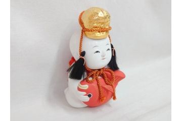 時代物　昭和十三年(1938年)　京都　丸屋　大木平蔵　鯛持ち　ガラスケース付き　和の風情を感じられる上質な京人形(木彫り、御所人形、子供、子ども、昭和13年、共箱付き)(R-073369)