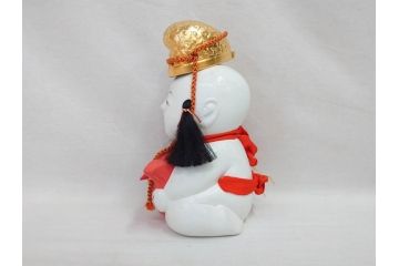 時代物　昭和十三年(1938年)　京都　丸屋　大木平蔵　鯛持ち　ガラスケース付き　和の風情を感じられる上質な京人形(木彫り、御所人形、子供、子ども、昭和13年、共箱付き)(R-073369)
