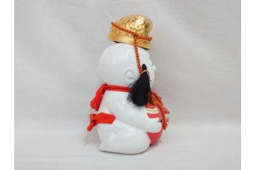 時代物　昭和十三年(1938年)　京都　丸屋　大木平蔵　鯛持ち　ガラスケース付き　和の風情を感じられる上質な京人形(木彫り、御所人形、子供、子ども、昭和13年、共箱付き)(R-073369)