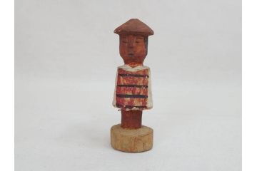 台湾?　霧社　蕃童作品　木彫り人形など12体セット(アイヌ、木製、人物、動物、船、舟、置物)(R-073370)