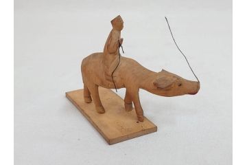台湾?　霧社　蕃童作品　木彫り人形など12体セット(アイヌ、木製、人物、動物、船、舟、置物)(R-073370)