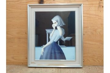 洋画家　東郷(久下塚)青蘭　望郷　F20(20号)　ノスタルジックな雰囲気漂う油彩画(東郷青児の内弟子、美人名品、絵画、人物絵、女性、美人画、額装、油絵)(R-073372)