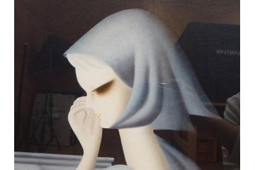 洋画家　東郷(久下塚)青蘭　望郷　F20(20号)　ノスタルジックな雰囲気漂う油彩画(東郷青児の内弟子、美人名品、絵画、人物絵、女性、美人画、額装、油絵)(R-073372)