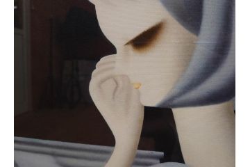 洋画家　東郷(久下塚)青蘭　望郷　F20(20号)　ノスタルジックな雰囲気漂う油彩画(東郷青児の内弟子、美人名品、絵画、人物絵、女性、美人画、額装、油絵)(R-073372)