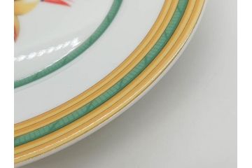 フランス　HERMES(エルメス)　トゥカン　大胆かつ繊細に描かれた鳥たちが華やかな雰囲気を醸し出すトリオセット(カップ&ソーサー、プレート、皿、C&S、洋食器)(R-073374)