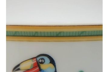 フランス　HERMES(エルメス)　トゥカン　大胆かつ繊細に描かれた鳥たちが華やかな雰囲気を醸し出すトリオセット(カップ&ソーサー、プレート、皿、C&S、洋食器)(R-073374)