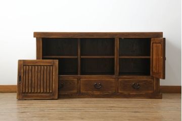 中古　美品　高級品!!　ナラ材　上質な和の空間を演出するアンティーク調水屋箪笥サイドボード(食器棚、収納棚、戸棚、茶箪笥、サイドキャビネット)(R-073378)