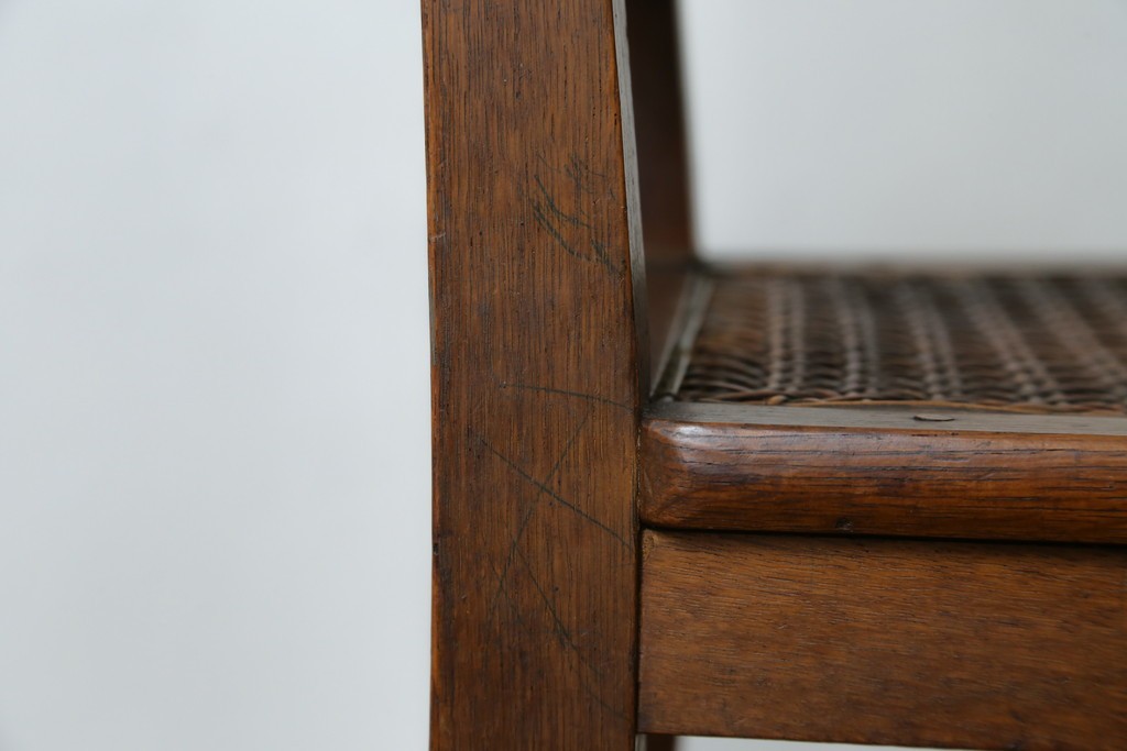 和製アンティーク　古いナラ材の象嵌入りラタン張りチャイルドチェア　(R-073413)