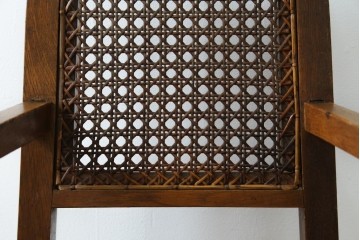 和製アンティーク　古いナラ材の象嵌入りラタン張りチャイルドチェア　(R-073413)