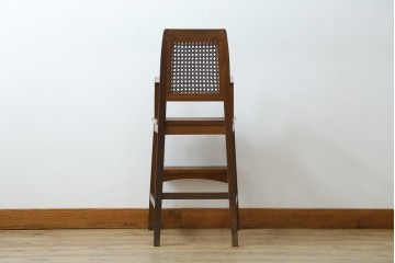 和製アンティーク　古いナラ材の象嵌入りラタン張りチャイルドチェア　(R-073413)