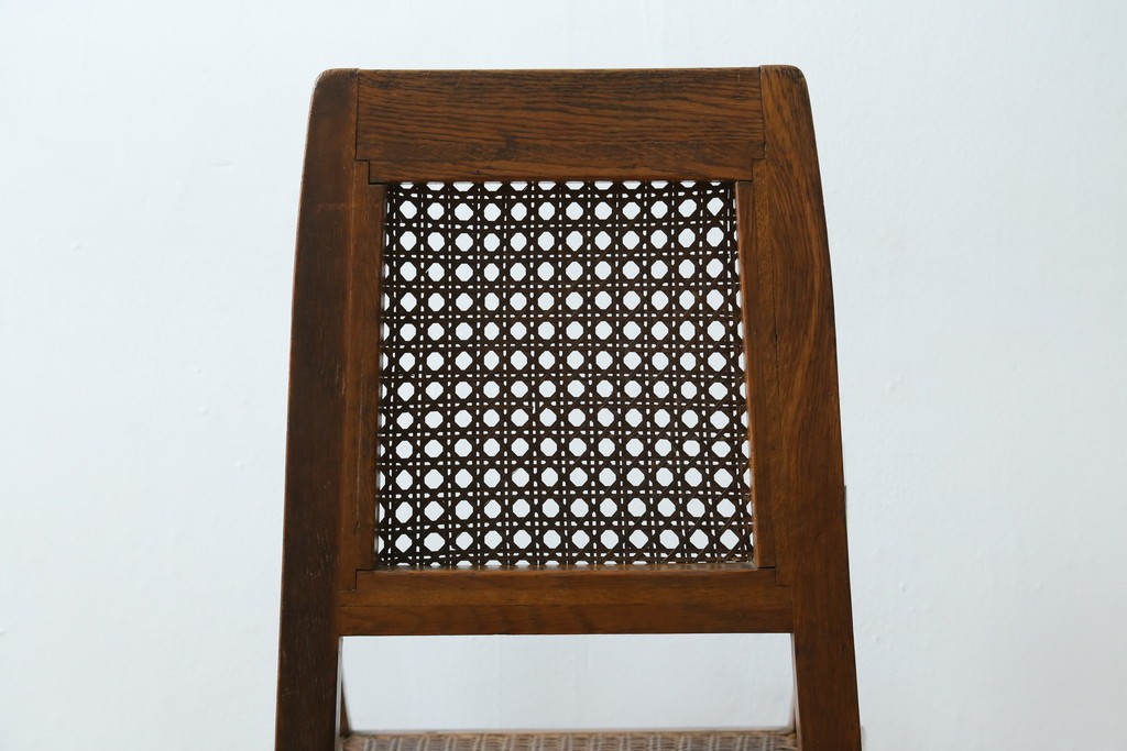 和製アンティーク　古いナラ材の象嵌入りラタン張りチャイルドチェア　(R-073413)