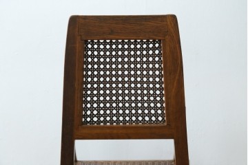 和製アンティーク　古いナラ材の象嵌入りラタン張りチャイルドチェア　(R-073413)