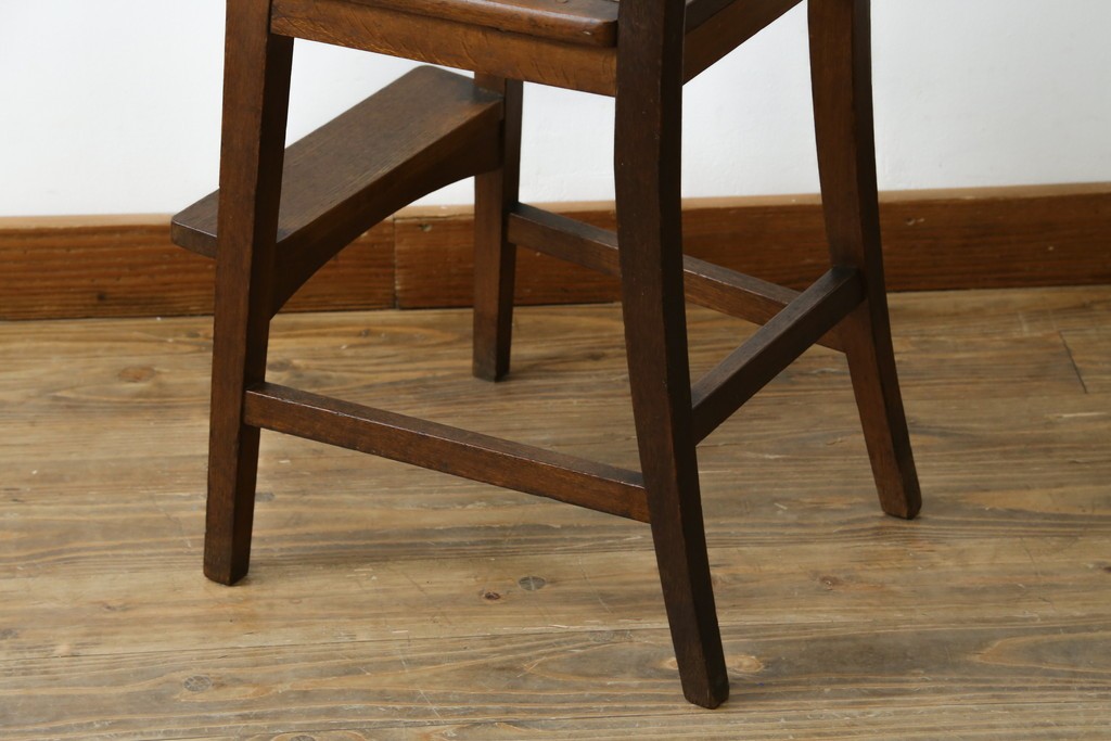 和製アンティーク　古いナラ材の象嵌入りラタン張りチャイルドチェア　(R-073413)