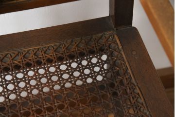 和製アンティーク　古いナラ材の象嵌入りラタン張りチャイルドチェア(キッズチェア、アームチェア、ダイニングチェア、こども椅子、子どもイス)(R-073413)