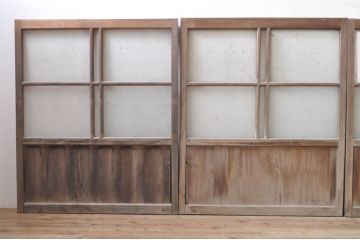 アンティーク建具　古い木味が懐かしさを感じるガラス窓4枚セット(引き戸、ガラス戸)(R-073442)