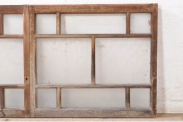 アンティーク建具　大正ロマン　古い木味が魅力のガラス窓2枚セット(引き戸、ガラス戸)(R-073443)