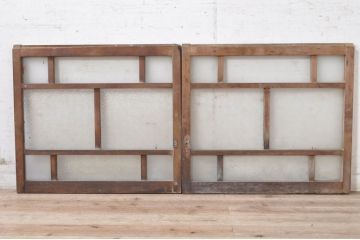 アンティーク建具　大正ロマン　古い木味が魅力のガラス窓2枚セット(引き戸、ガラス戸)(R-073443)