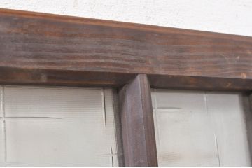アンティーク建具　古い木味が魅力!大正ロマンな空間を演出するガラス窓1枚(ガラス欄間、明り取り、明かり取り、ガラス戸、引き戸)(R-073444)