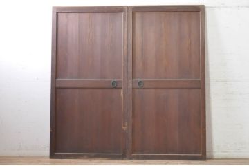 アンティーク建具　和モダンな空間作りにおすすめな帯戸2枚セット(引き戸、板戸)(R-073452)