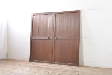 アンティーク建具　和モダンな空間作りにおすすめな帯戸2枚セット(引き戸、板戸)(R-073453)