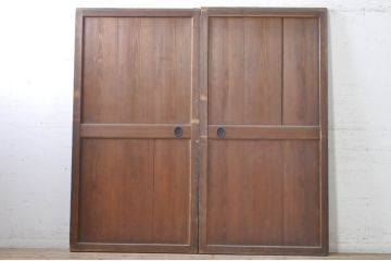 アンティーク建具　和モダンな空間作りにおすすめな帯戸2枚セット(引き戸、板戸)(R-073453)