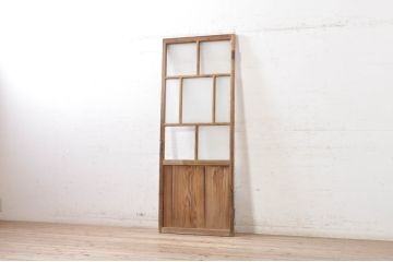 アンティーク建具　大正ロマン　古い木味が魅力的な幅狭ガラスドア1枚(ガラス戸、木製扉)(R-073461)