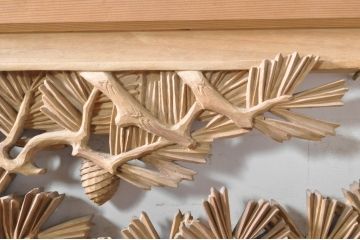ビンテージ建具　井波彫刻　紅雲作　躍動感あふれる松竹梅の彫りが目を惹く彫刻欄間2枚セット(明かり取り、明り取り、在銘有り、ヴィンテージ)(R-073466)