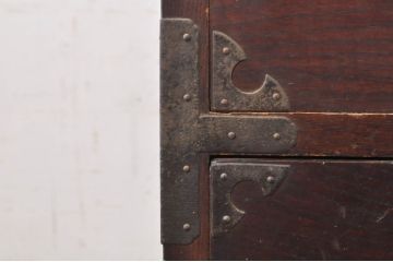 和製アンティーク　上手物!!　三方欅(ケヤキ)材　奥行の深い重厚な二本松箪笥ローチェスト(ローボード、引き出し、衣装箪笥、整理タンス、時代箪笥、収納たんす、テレビ台、テレビボード)(R-073481)