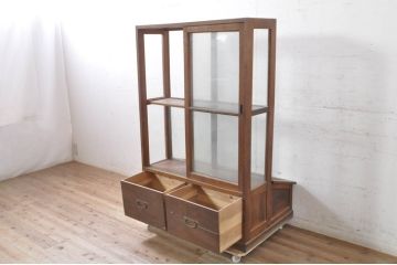 和製アンティーク　レトロな雰囲気溢れるタバコ屋さんのガラスケース(たばこ、煙草、Gケース、ショーケース、飾り棚、陳列棚、店舗什器)(R-073482)