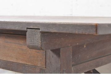 和製アンティーク　栗材　古い木味が魅力的な引き出し付き横長作業台(コンソールテーブル、ワークデスク、在宅用、在宅ワーク用)(R-073488)