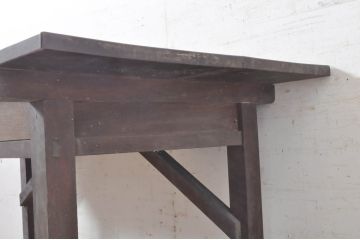 和製アンティーク　栗材　古い木味が魅力的な引き出し付き横長作業台(コンソールテーブル、ワークデスク、在宅用、在宅ワーク用)(R-073488)