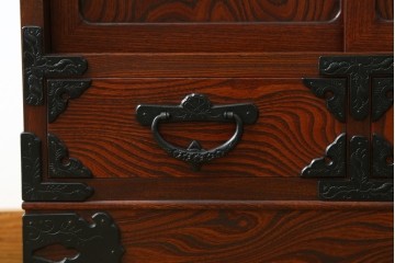 中古　岩谷堂箪笥　菊幸　力強い杢目が魅力的な茶棚　定価約65万円　(R-073491)