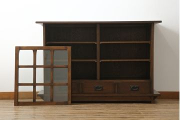 中古　美品!!　ナラ材　モダンな雰囲気が魅力的な水屋箪笥サイドボード(食器棚、収納棚、戸棚、サイドキャビネット)(R-073503)