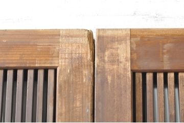 アンティーク建具　珍しい造りのガラス帯が目を惹く風情のある裏障子付き格子戸3枚セット(引き戸、障子戸、ガラス帯戸)(R-073505)