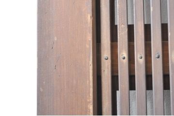 アンティーク建具　珍しい造りのガラス帯が目を惹く風情のある裏障子付き格子戸3枚セット(引き戸、障子戸、ガラス帯戸)(R-073505)