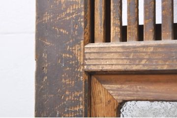 アンティーク建具　珍しい造りのガラス帯が目を惹く風情のある裏障子付き格子戸3枚セット(引き戸、障子戸、ガラス帯戸)(R-073505)