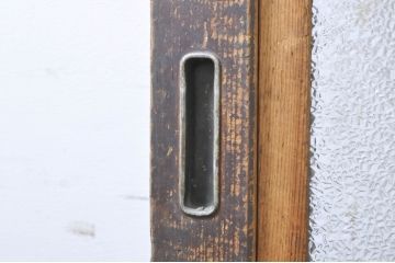 アンティーク建具　珍しい造りのガラス帯が目を惹く風情のある裏障子付き格子戸3枚セット(引き戸、障子戸、ガラス帯戸)(R-073505)