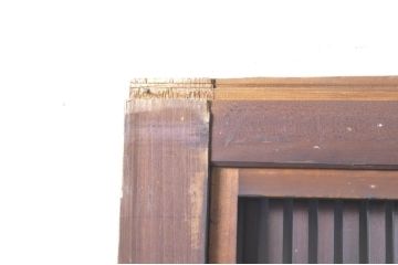 アンティーク建具　珍しい造りのガラス帯が目を惹く風情のある裏障子付き格子戸3枚セット(引き戸、障子戸、ガラス帯戸)(R-073505)
