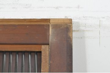 アンティーク建具　珍しい造りのガラス帯が目を惹く風情のある裏障子付き格子戸3枚セット(引き戸、障子戸、ガラス帯戸)(R-073505)