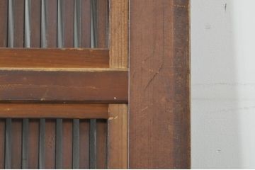 アンティーク建具　珍しい造りのガラス帯が目を惹く風情のある裏障子付き格子戸3枚セット(引き戸、障子戸、ガラス帯戸)(R-073505)