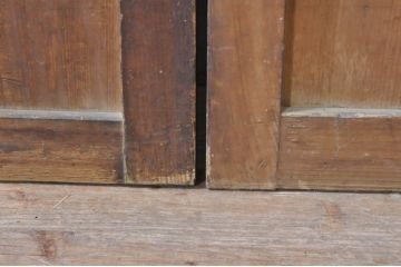 アンティーク建具　珍しい造りのガラス帯が目を惹く風情のある裏障子付き格子戸3枚セット(引き戸、障子戸、ガラス帯戸)(R-073505)