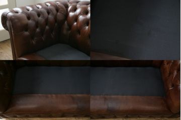 イギリス　Lloyd's Antiques(ロイズ・アンティークス)取り扱い　本革　優雅なくつろぎの時間におすすめの2人掛けチェスターフィールドソファ(レザーソファ、2P、二人掛け、アームソファ、英国)(R-073516)
