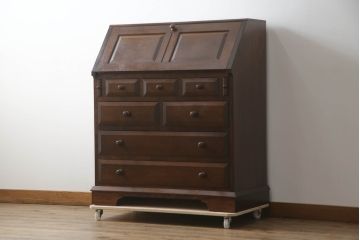 中古　美品!!　松本民芸家具　T型　シックで上品な佇まいが魅力のライティングビューロー(ワークデスク、簿記机、在宅用、在宅ワーク用、収納棚、戸棚)(R-073527)