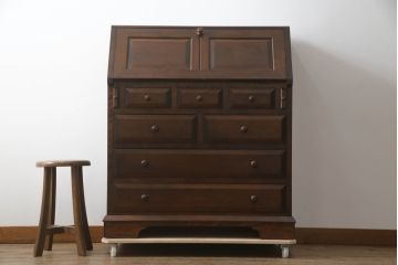 中古　美品!!　松本民芸家具　T型　シックで上品な佇まいが魅力のライティングビューロー(ワークデスク、簿記机、在宅用、在宅ワーク用、収納棚、戸棚)(R-073527)