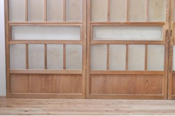 ビンテージ建具　どこか懐かしい雰囲気漂うガラス戸4枚セット(引き戸、ヴィンテージ)(R-073565)