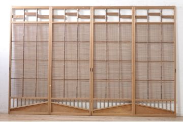ビンテージ建具　涼しげな和の空間を演出する幅狭夏戸4枚セット(引き戸、簾戸、簀戸、葭戸、すど、夏障子、ヴィンテージ)(R-073566)
